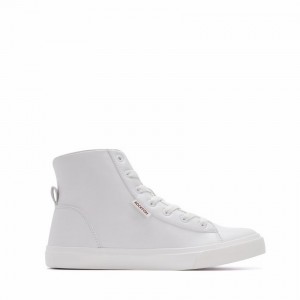 Rockfish Classic 775 Lace Up With Full Zip Microfibre Faux Leather Women's High-Top Sneakers White | QNA9427PR