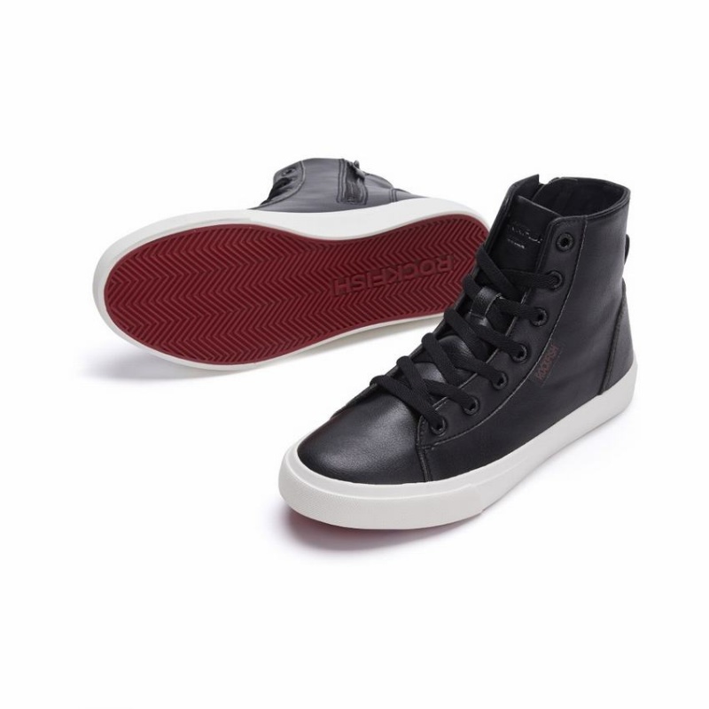 Rockfish Classic 775 Lace Up With Full Zip Microfibre Faux Leather Women's High-Top Sneakers Black | YFA1717NG