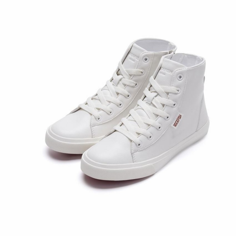 Rockfish Classic 775 Lace Up With Full Zip Microfibre Faux Leather Women's High-Top Sneakers White | QNA9427PR