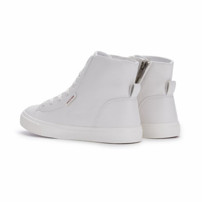 Rockfish Classic 775 Lace Up With Full Zip Microfibre Faux Leather Women's High-Top Sneakers White | QNA9427PR