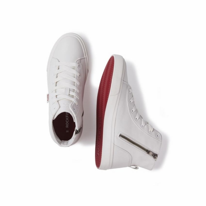 Rockfish Classic 775 Lace Up With Full Zip Microfibre Faux Leather Women's High-Top Sneakers White | QNA9427PR