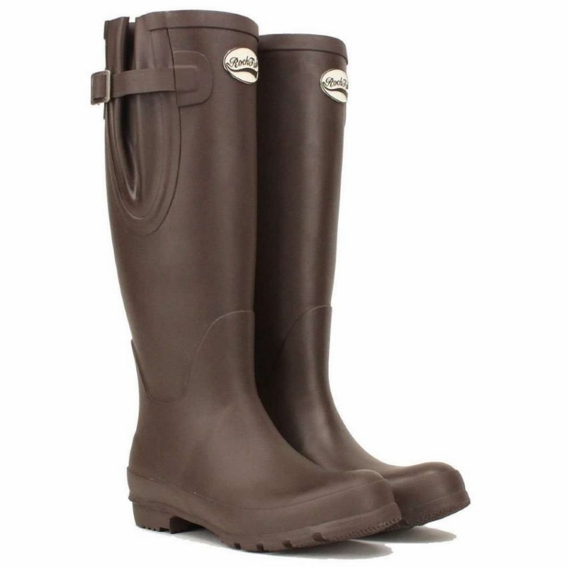 Rockfish Everyday Tall Side Adjustable Women's Wellington Boots Dark Brown | OQU9934DL