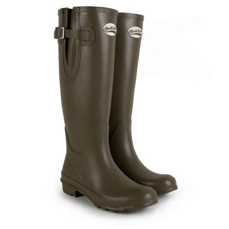 Rockfish Everyday Tall Side Adjustable Women's Wellington Boots Deep Green Brown | QXU1562UT