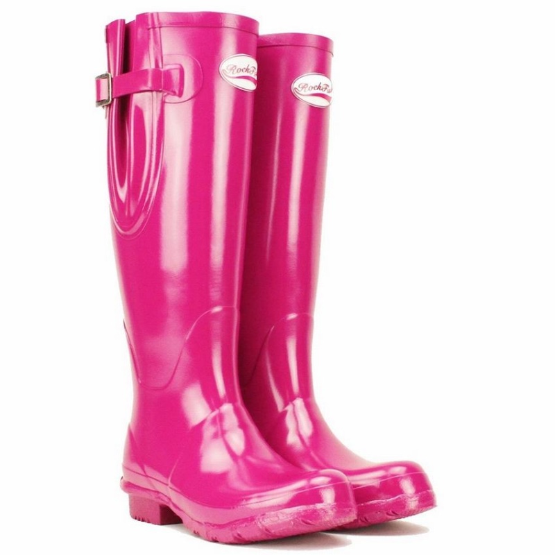 Rockfish Everyday Tall Side Adjustable Women's Wellington Boots Rose Red | PAJ1916TK