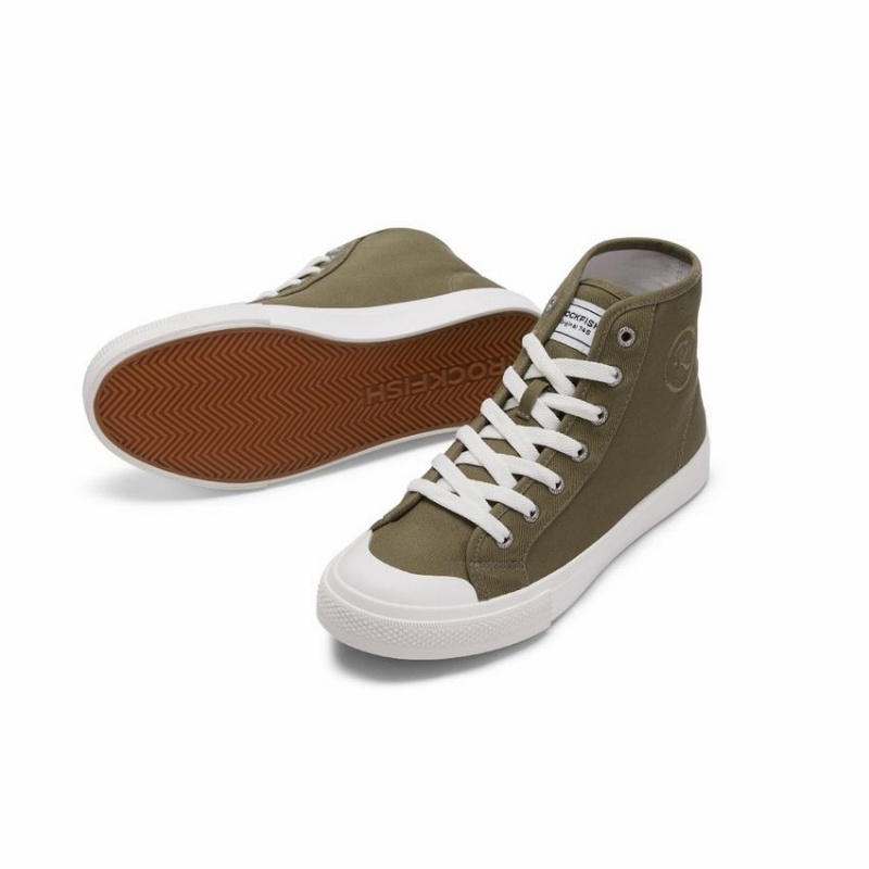 Rockfish Original 745 Water Repellent Canvas Women's High-Top Sneakers Green | DSR1295QI