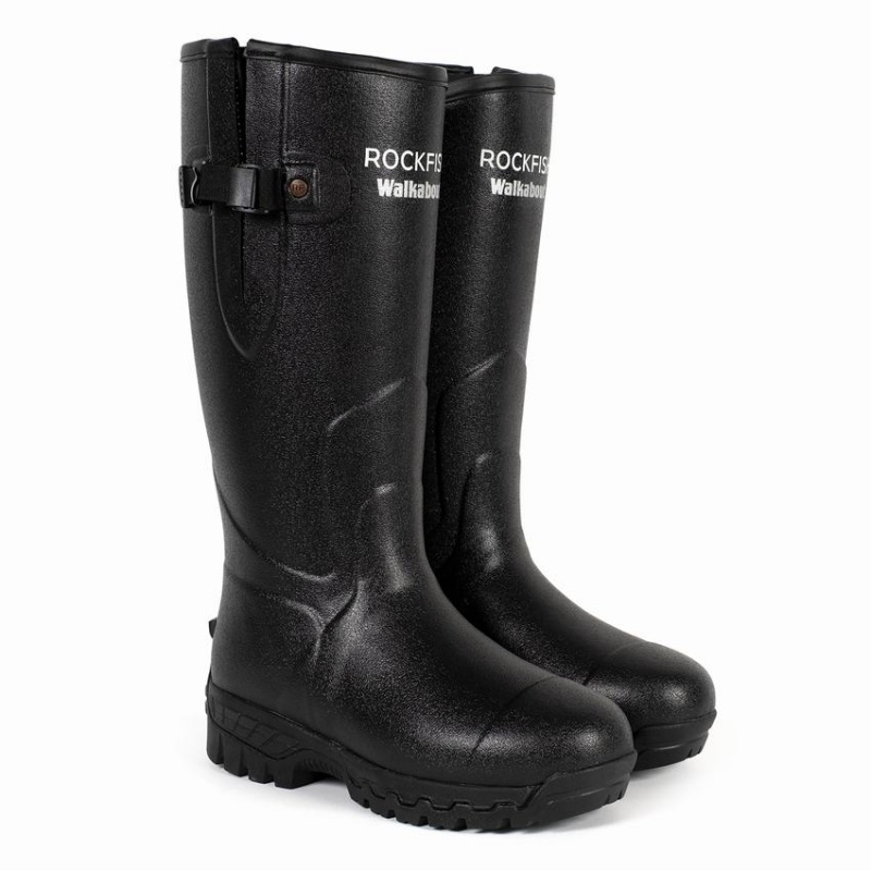 Rockfish Walkabout Tall Side Adjustable 5mm Neoprene Insulated Men's Wellington Boots Black | MVB3748BB