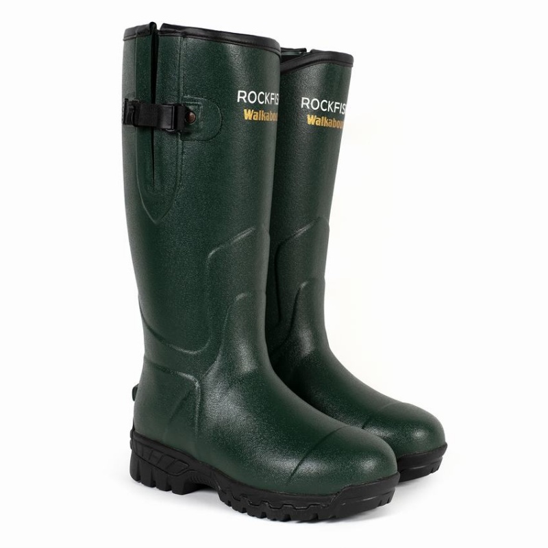 Rockfish Walkabout Tall Side Adjustable 5mm Neoprene Insulated Men's Wellington Boots Dark Green | HZK4810AO